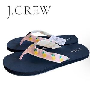 J. Crew Women's Pink Blossom Pineapple Flip Flop Sandals Size 12 NEW